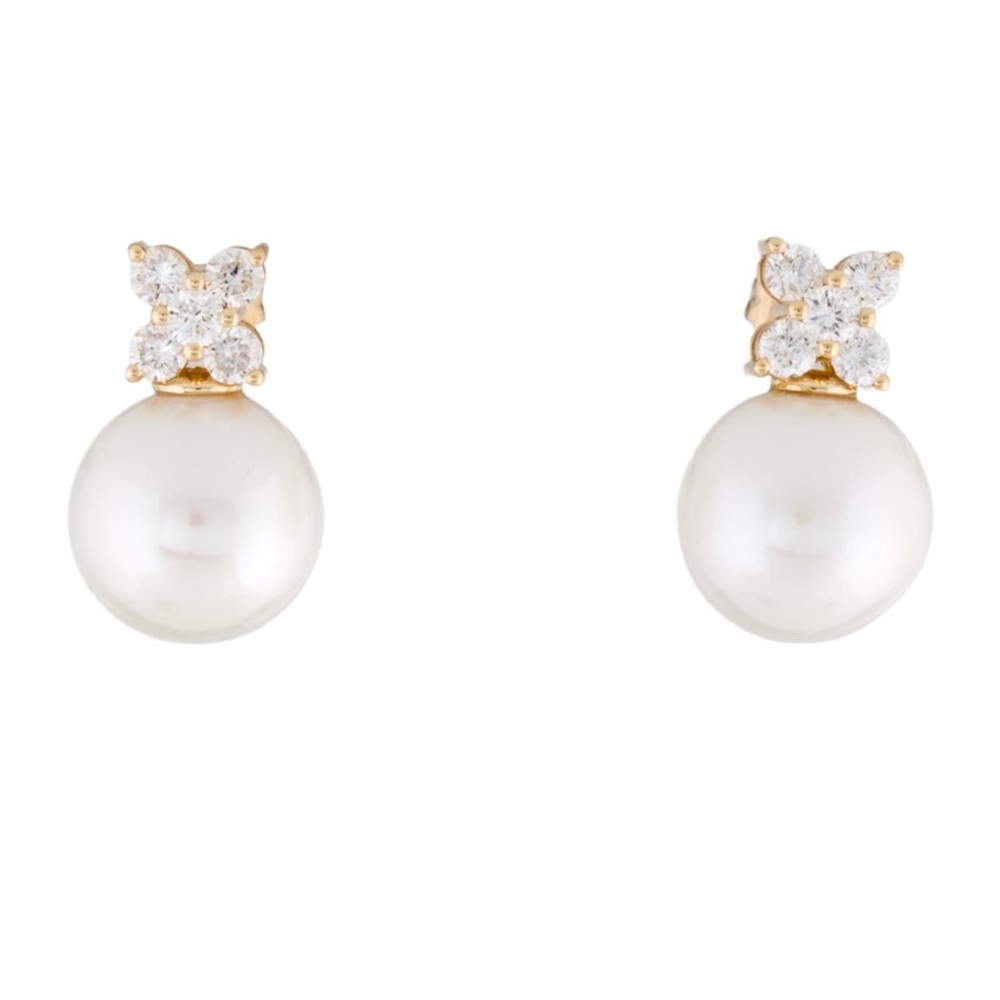 Gold and Diamond Pearl Drop Earrings